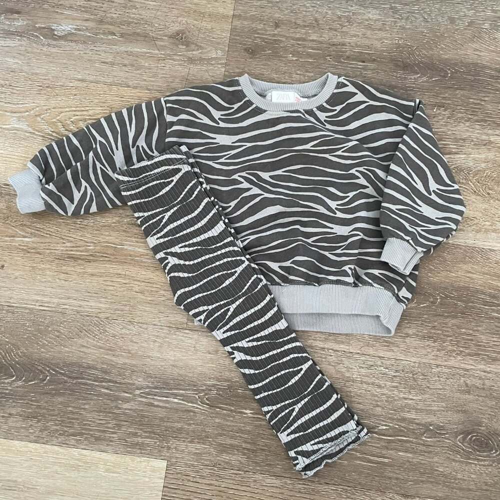 Zara Kids Zebra Print Matching Set - Black and Gray